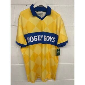 New nwt Bogey boys Sz M Medium yellow blue athletic checkered polo preppy